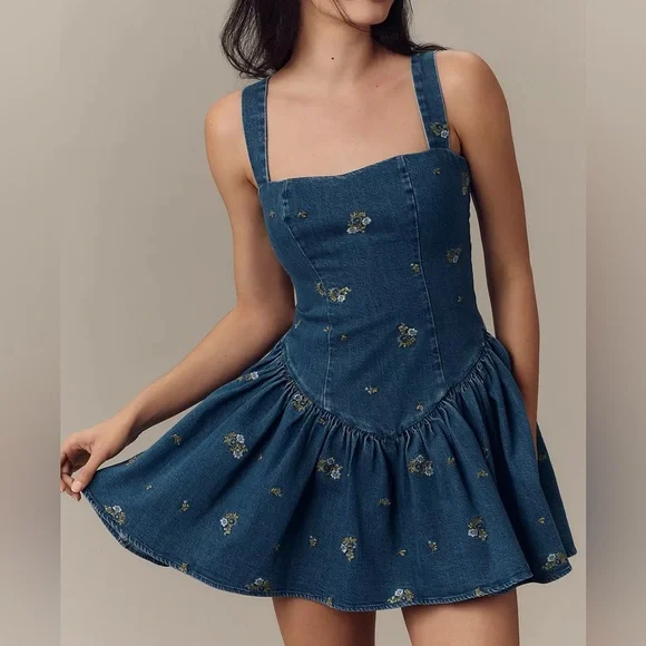 Avec Les Filles | Dresses | New Avec Les Filles Sweetheart Dropwaist Denim  Mini Dress | Poshmark